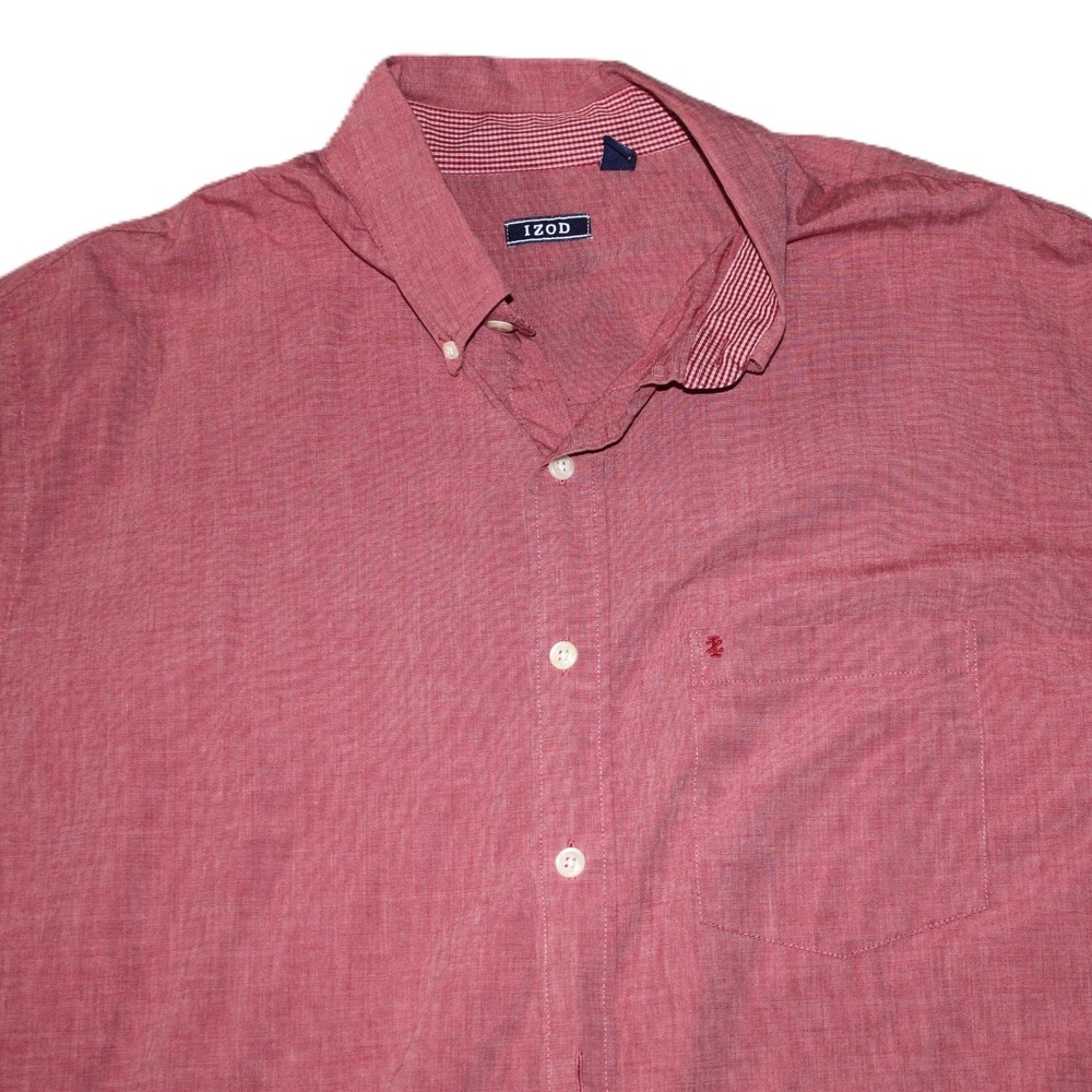 IZOD Shirt Mens 2XLT Red Button Up Long Sleeve Pockets Chambray Casual
